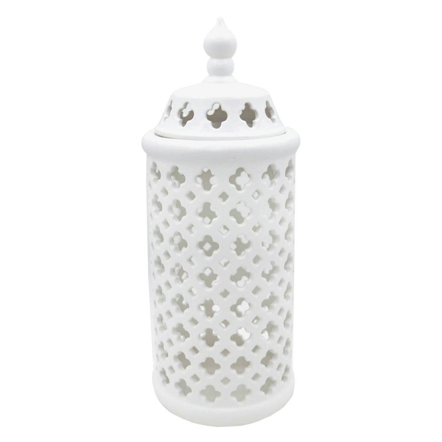 D Cor & Pillows * | White Ceramic Cutout Cylinder, 15 At Reduced Price