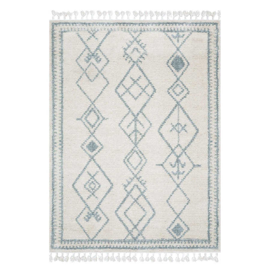 Rugs & Curtains * | (C163) Tracey Boyd Nador Ivory & Blue Accent Rug With Tassels, 3 5 At Discount Prices