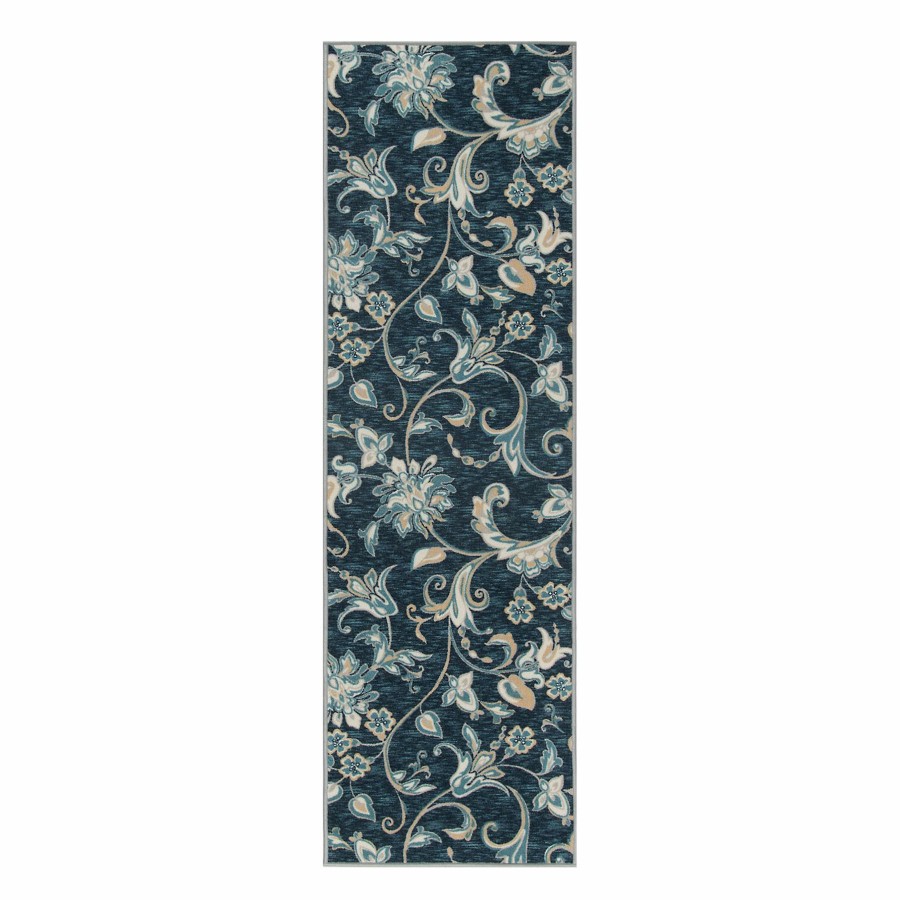 Rugs & Curtains * | (D406) Navy Blue Floral Design Runner, 2 7 Delicate Design