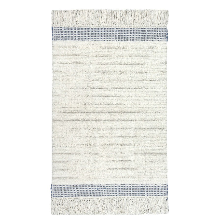 Rugs & Curtains * | Tracey Boyd White & Blue Fringe Bath Rug, 20 32 Premium Product