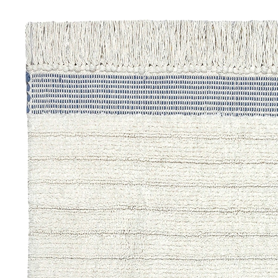 Rugs & Curtains * | Tracey Boyd White & Blue Fringe Bath Rug, 20 32 Premium Product