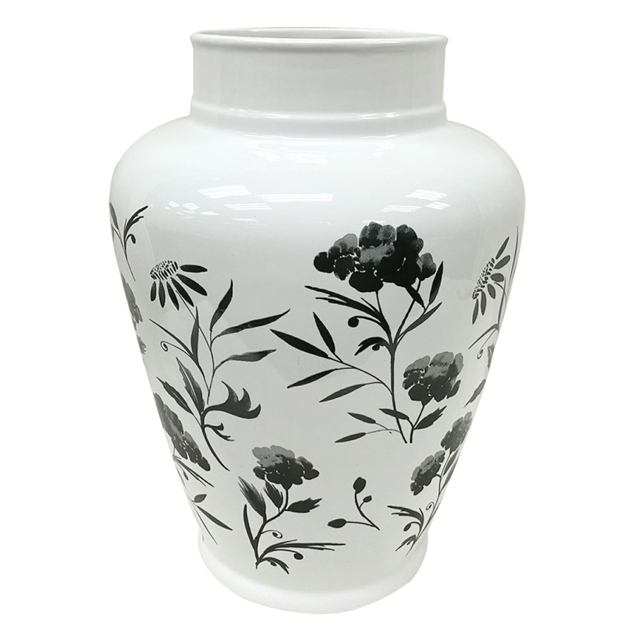 D Cor & Pillows * | Black & White Floral Ceramic Vase, 12 Quality Guarantee