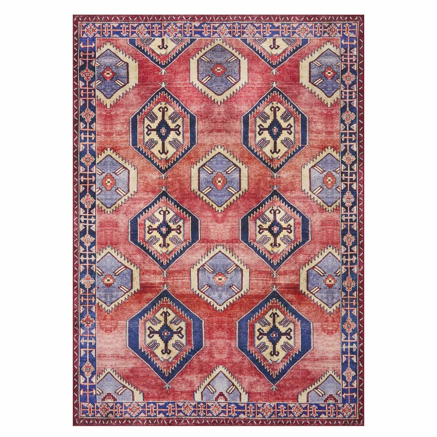 Rugs & Curtains * | (D565) Freya Red & Blue Medallion Washable Area Rug, 5 7 At Low Price