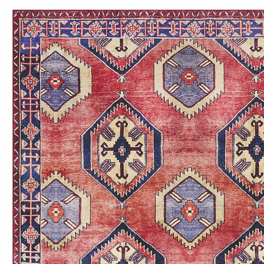 Rugs & Curtains * | (D565) Freya Red & Blue Medallion Washable Area Rug, 5 7 At Low Price