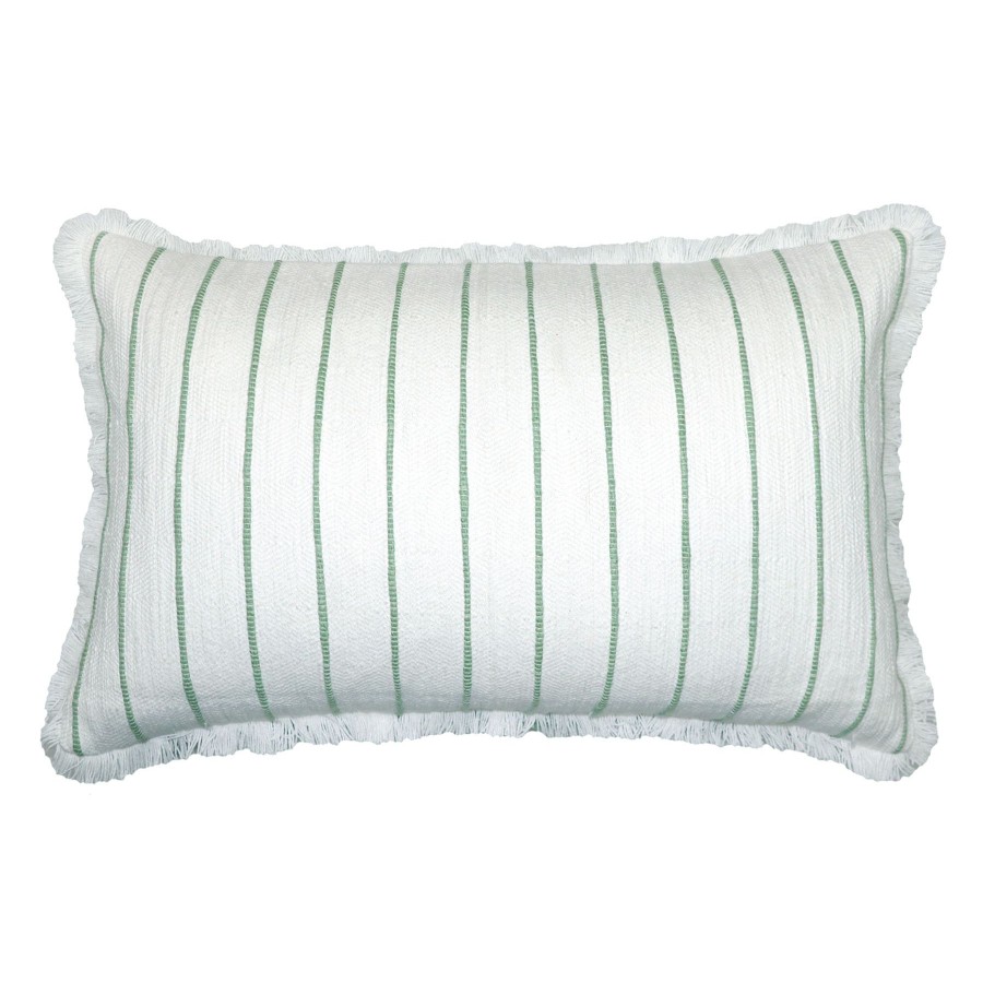 D Cor & Pillows * | Green & White Striped Fringe Throw Pillow, 14 24 At Low Price