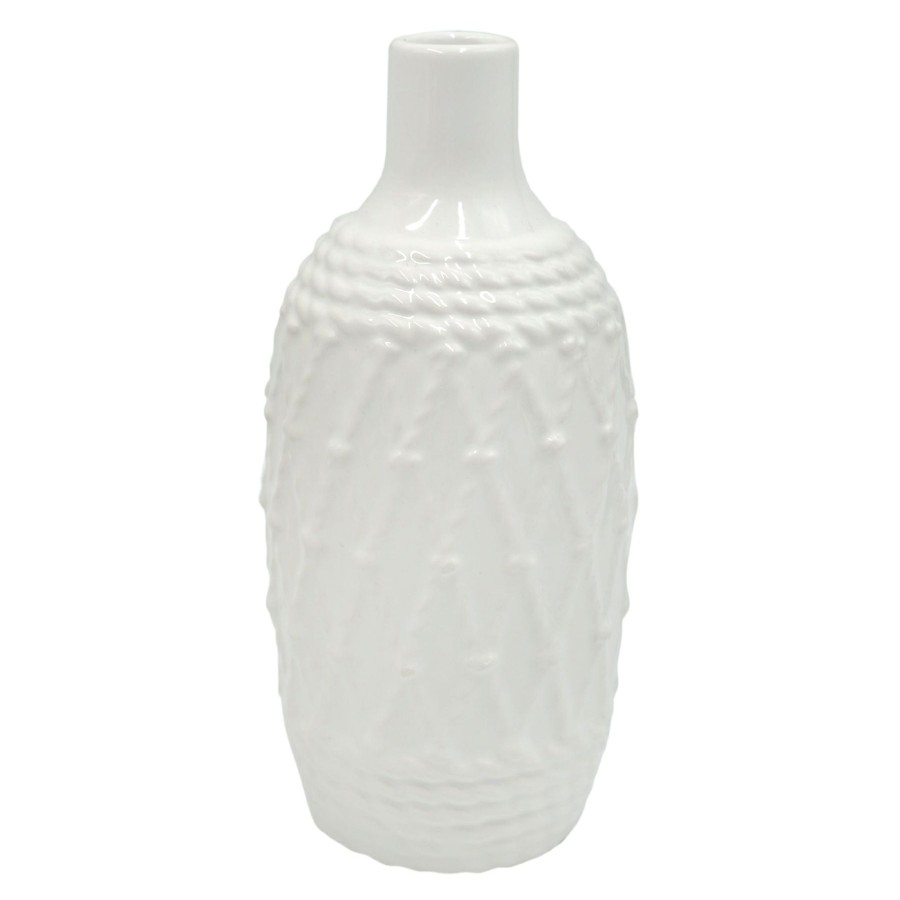 D Cor & Pillows * | White Ceramic Rope Vase, 7 Fire Sale