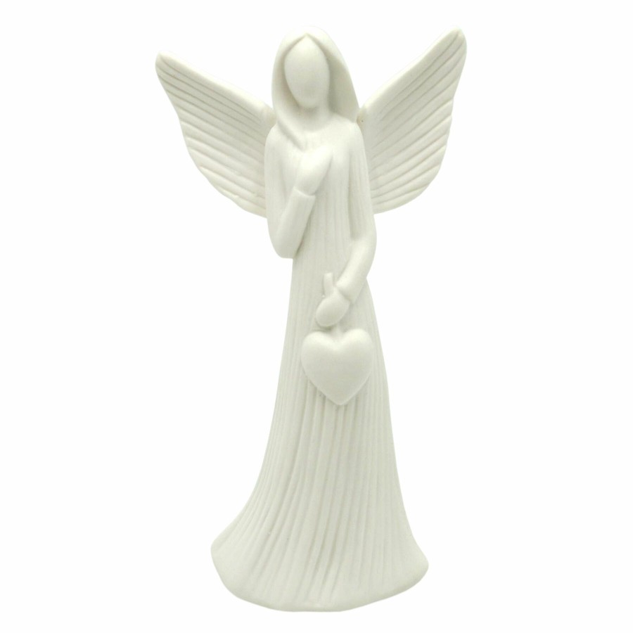 D Cor & Pillows * | White Ceramic Angel With Heart, 5.5 Delicate Design