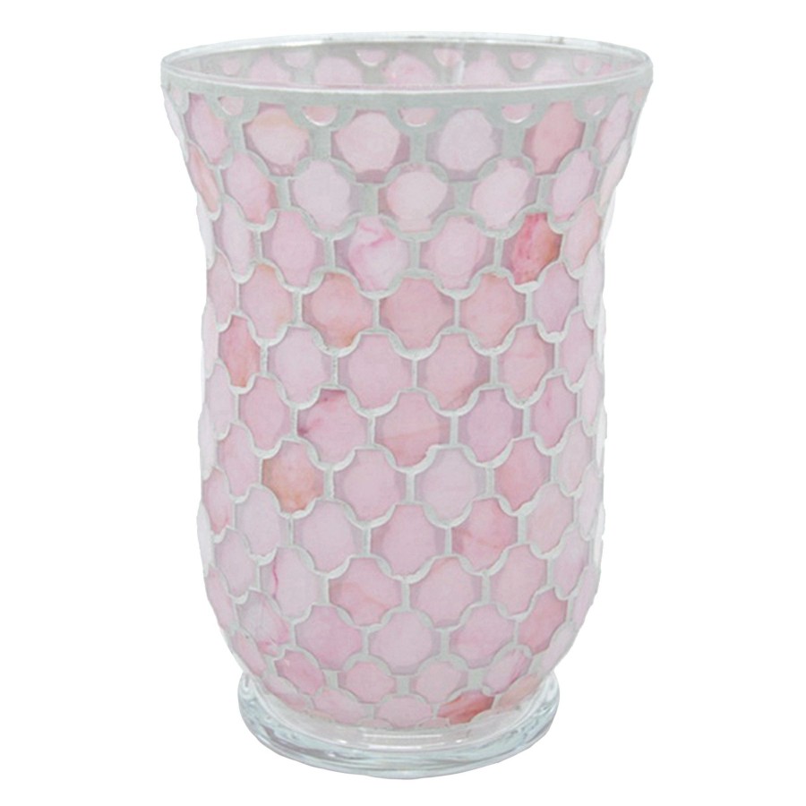 D Cor & Pillows * | Grace Mitchell Pink Mosaic Hurricane Candle Holder, 8 Good Quality