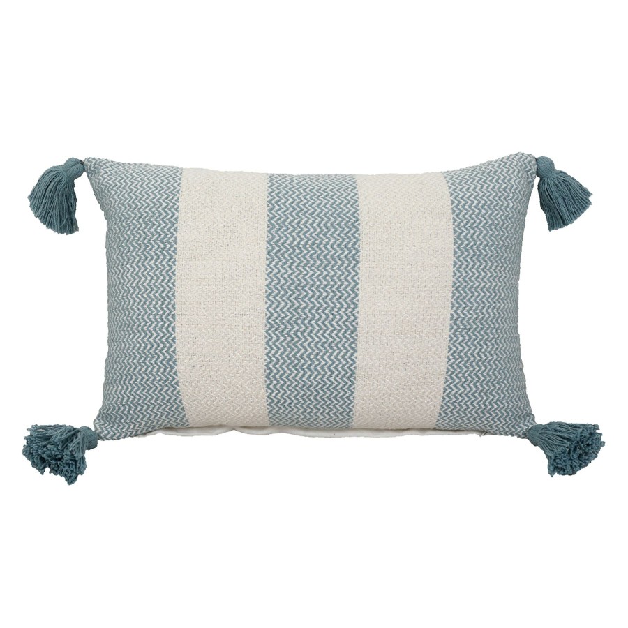 D Cor & Pillows * | Ty Pennington Light Blue Striped Woven Tassel Throw Pillow, 12 20 Outlet Sale