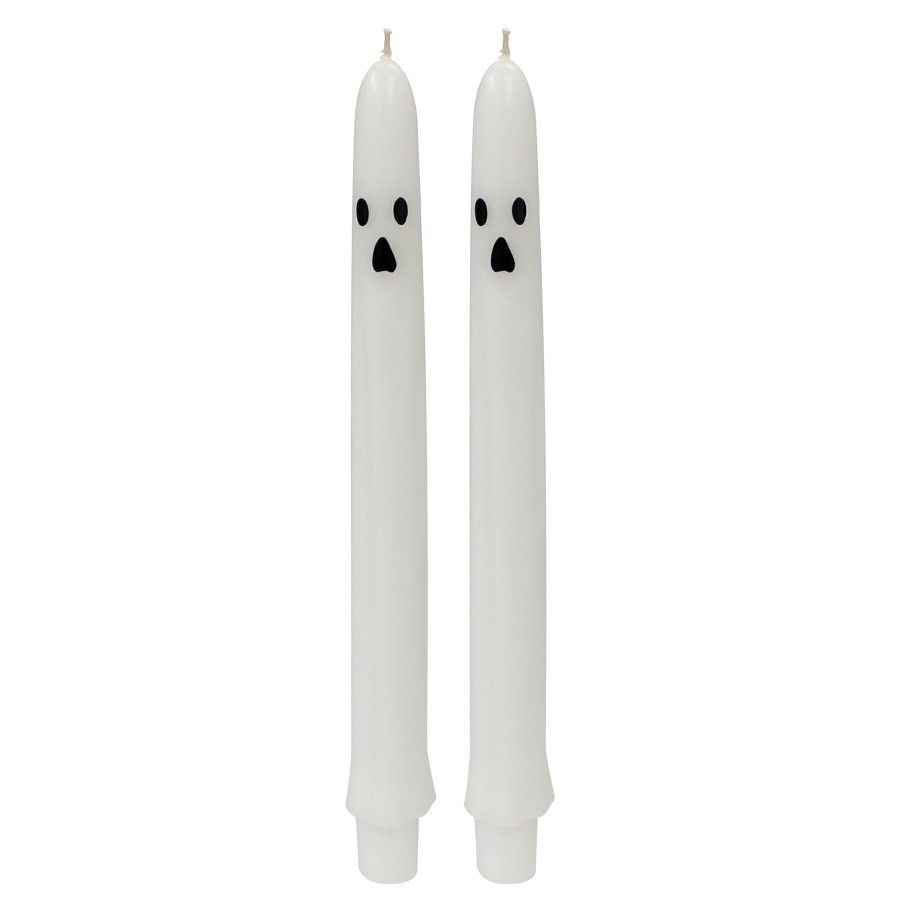 D Cor & Pillows * | 2-Pack White Ghost Halloween Taper Candles, 10.5 Latest Fashion