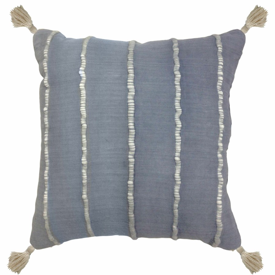 D Cor & Pillows * | Blue Cotton Throw Pillow With Tassels, 18 Fire Sale