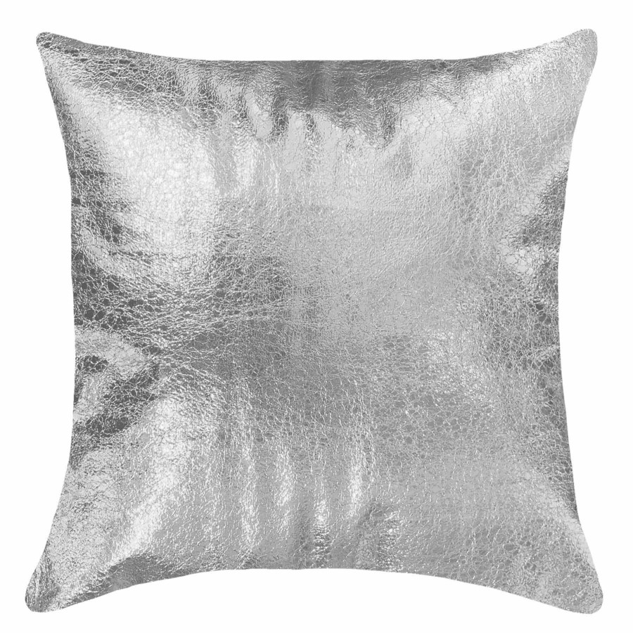 D Cor & Pillows * | Metallic Silver Faux Leather Throw Pillow, 18 At Discount Prices