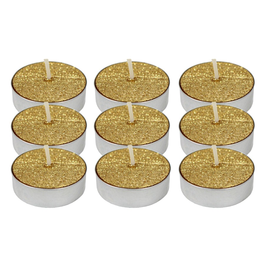 D Cor & Pillows * | 9-Pack Gold Glittered Unscented Tealights Discount Store