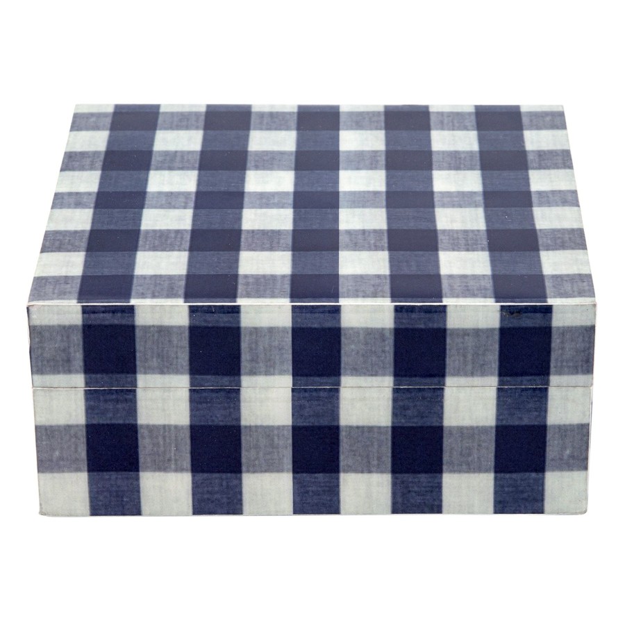 D Cor & Pillows * | Blue & White Check Decal Box, 5 4 Discount