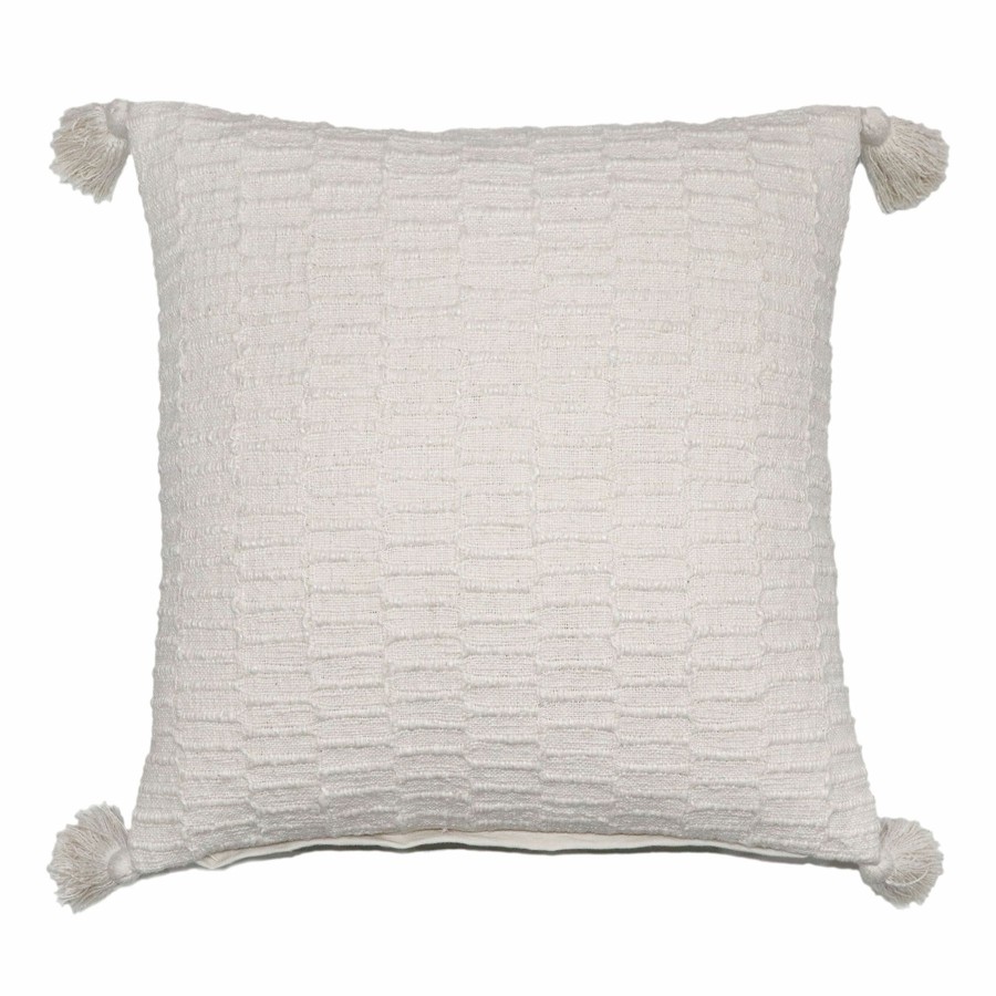 D Cor & Pillows * | White Woven Throw Pillow With Tassels, 20 Reduction In Price