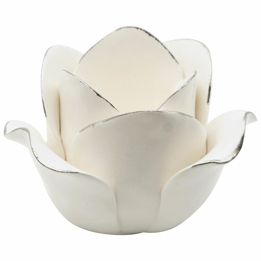 D Cor & Pillows * | White Ceramic Rose Tealight Candle Holder, 3.5 Good Quality