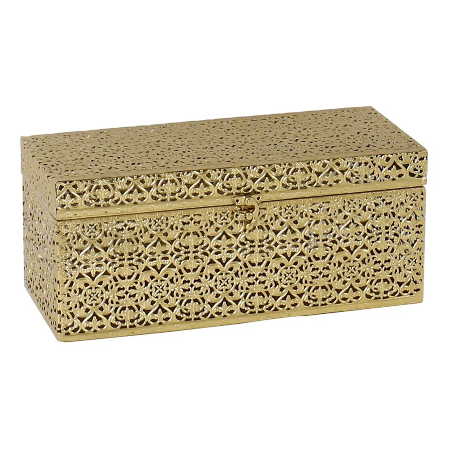 D Cor & Pillows * | Gold Punched Metal Decorative Box, 14 6 Outlet Sale