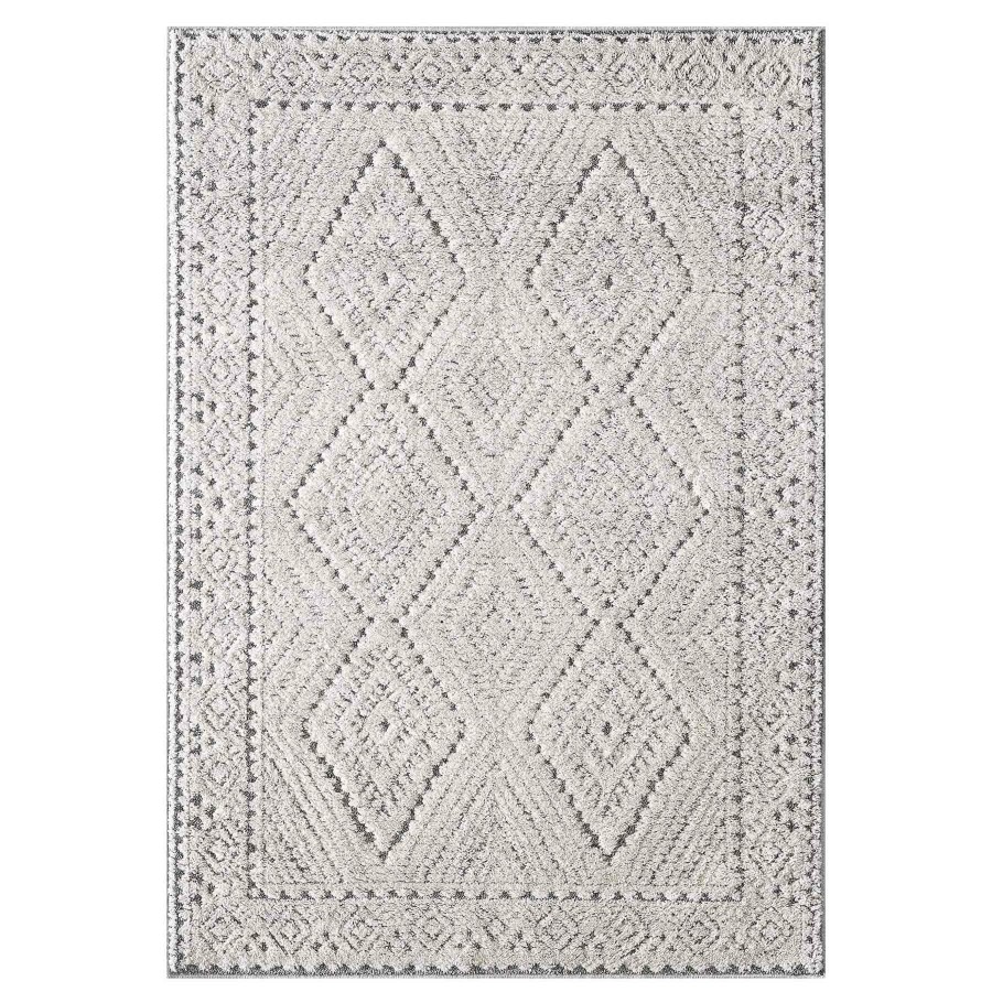 Rugs & Curtains * | (B788) House White & Grey Diamond Design Area Rug, 5 7 At Reduced Price