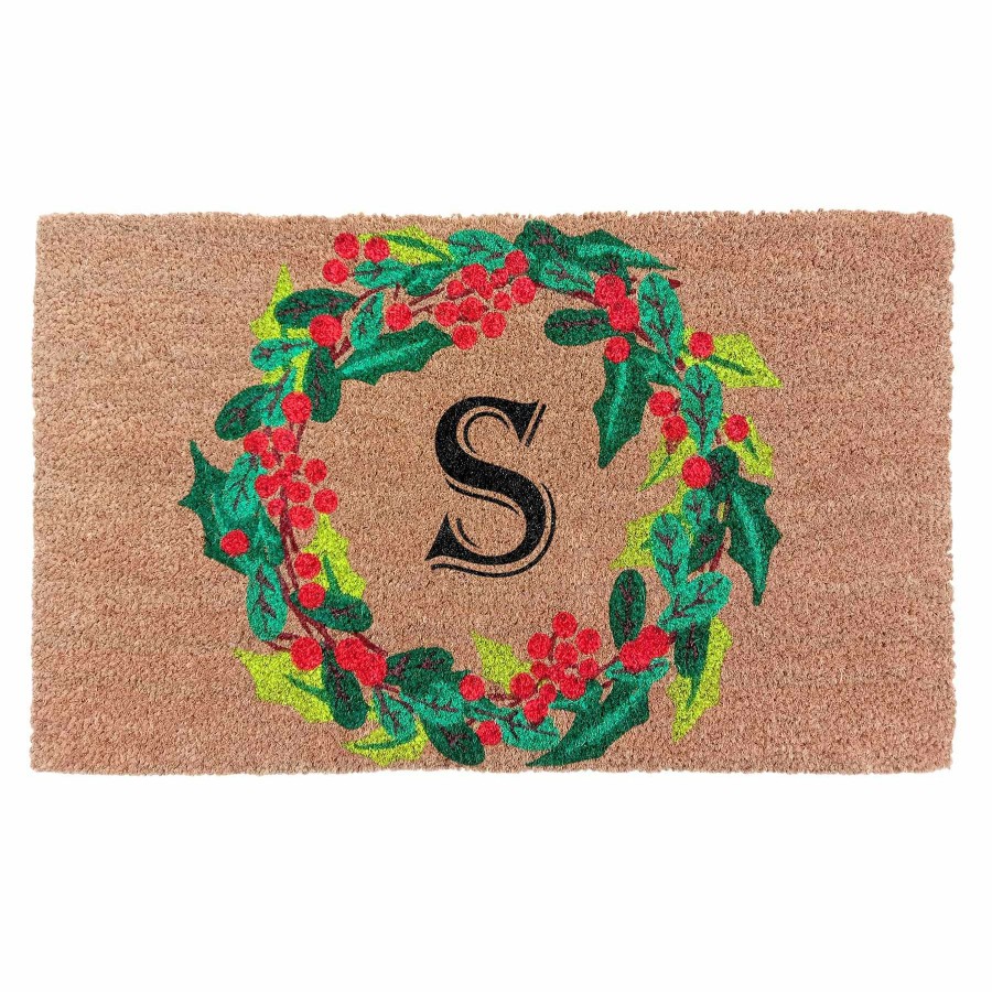 Rugs & Curtains * | Monogram S Wreath Coir Mat, 18 30 Classical Style