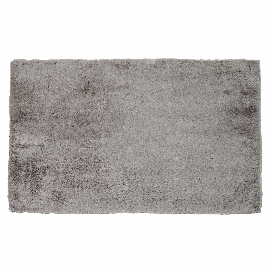 Rugs & Curtains * | Silver Faux Rabbit Fur Shag Accent Rug, 27 45 At Low Price