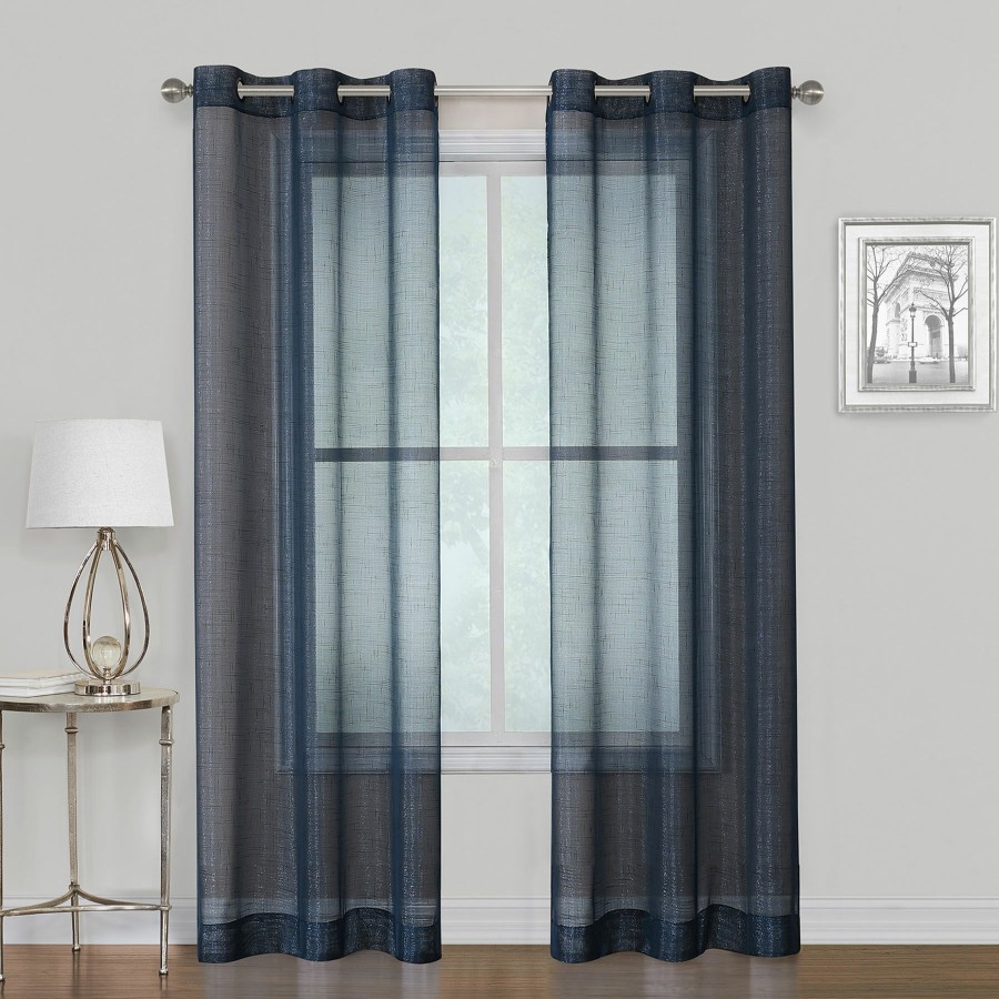 Rugs & Curtains * | Whittier Navy Metallic Sheer Grommet Curtain Panel, 63 Good Quality