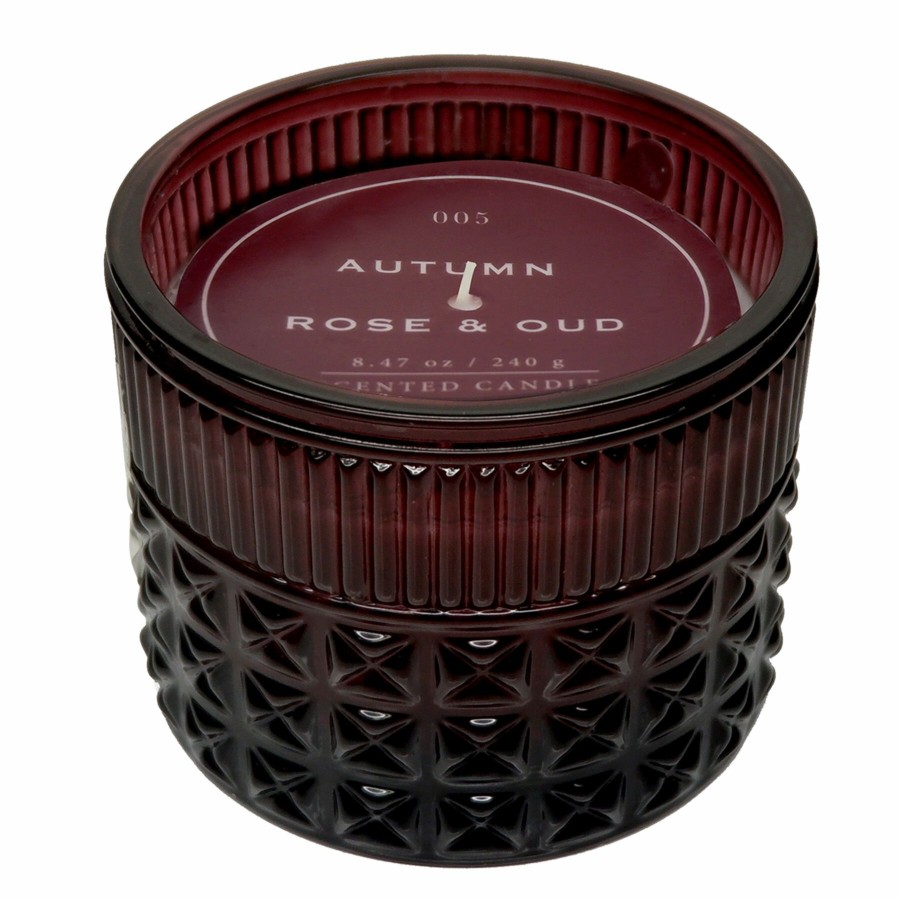 D Cor & Pillows * | Autumn Rose & Oud Scented Embossed Glass Jar Candle, 8.47Oz At Reduced Price