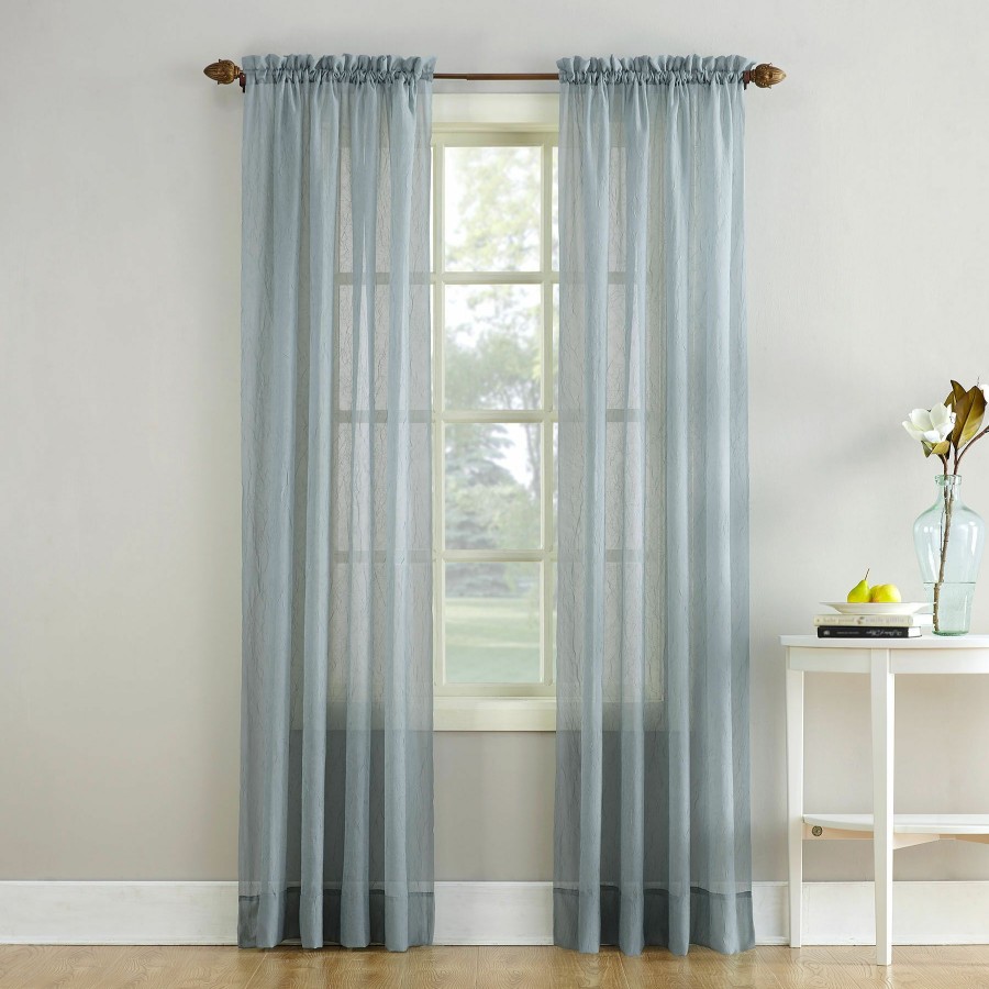 Rugs & Curtains * | Erica Charcoal Grey Crushed Rod Pocket Sheer Voile Curtain Panel, 84 At Reduced Price