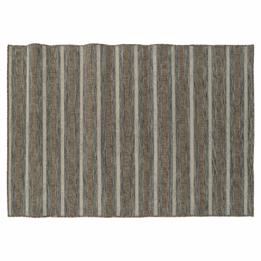 Rugs & Curtains * | (E221) Ivory, Brown & Grey Striped Modern Indoor & Outdoor Accent Rug, 2 4 Discount Store