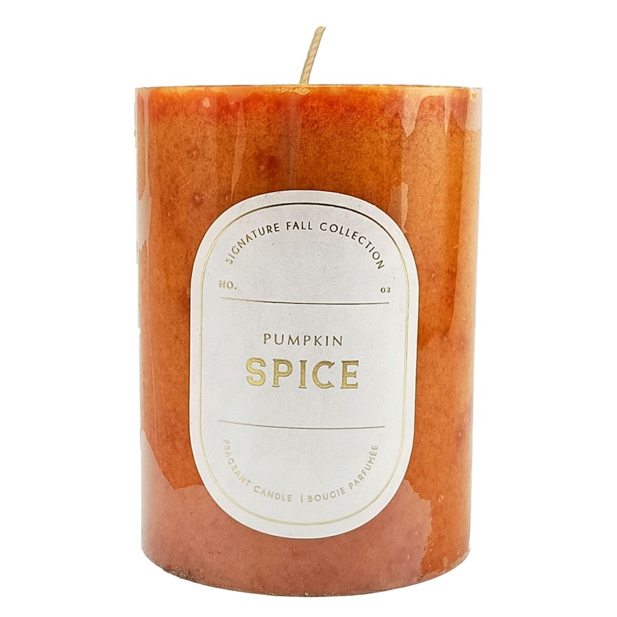 D Cor & Pillows * | Pumpkin Spice Scented Pillar Candle, 4 At Reduced Price