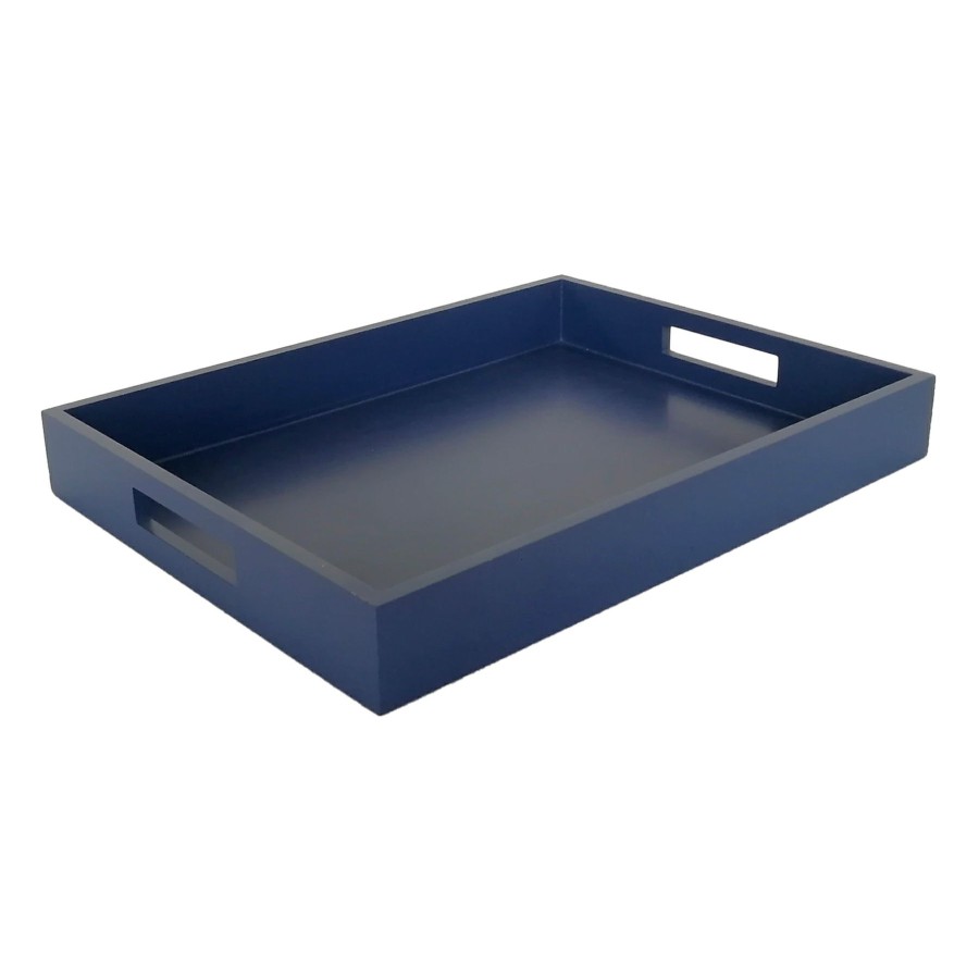 D Cor & Pillows * | Navy Decorative Wood Tray, 14 10 Exactly Discount