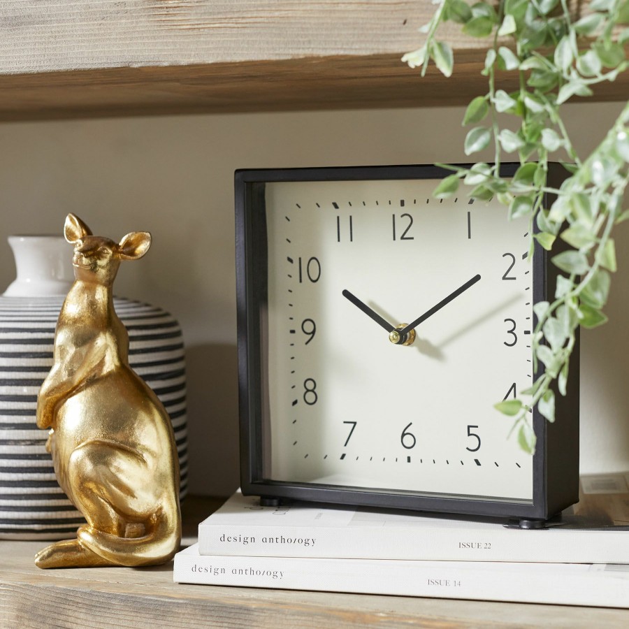 D Cor & Pillows * | Black Square Table Clock, 8 Reduction In Price