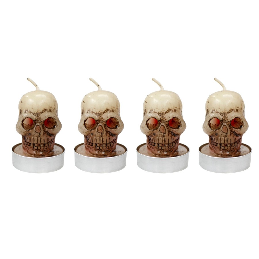 D Cor & Pillows * | 4-Pack Bleeding Skull Halloween Tealight Candles Latest Fashion