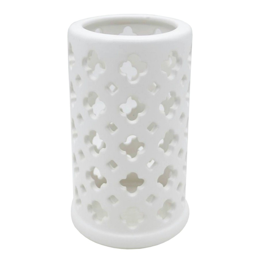 D Cor & Pillows * | White Ceramic Cutout Cylinder Candle Holder, 6 Exceptional Design