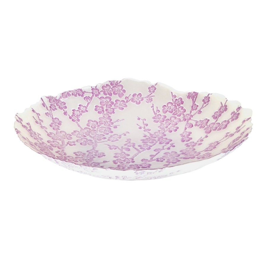 D Cor & Pillows * | Grace Mitchell Lilac Floral Glass Bowl, 16 Lower Prices