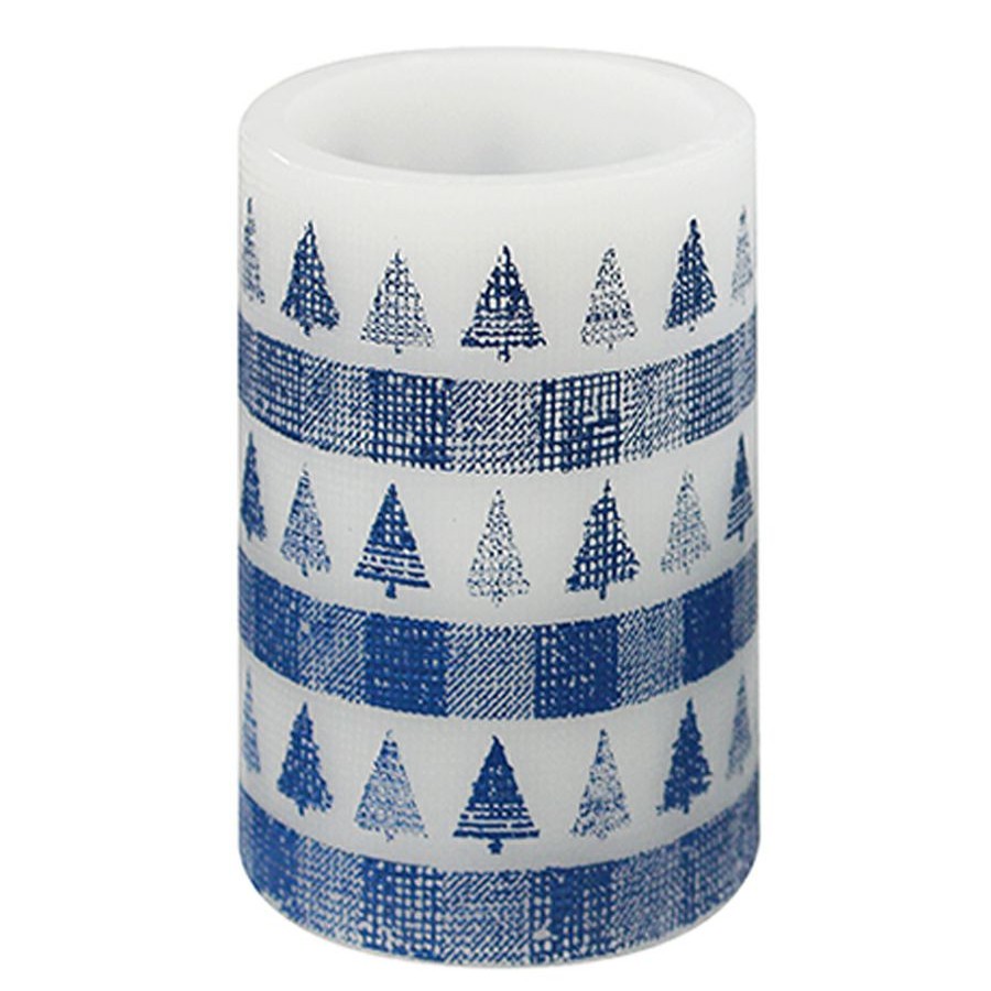 D Cor & Pillows * | Ty Pennington 3-Pack Blue Christmas Patterned Led Candle Set Good Quality