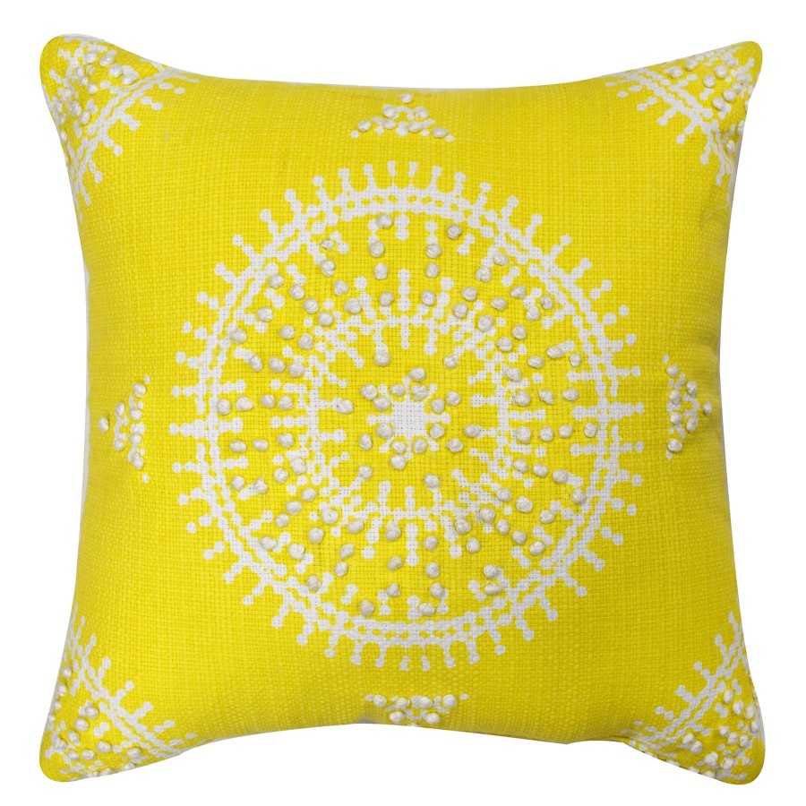 D Cor & Pillows * | Tracey Boyd Yellow Medallion French Knot Throw Pillow, 18 Shop